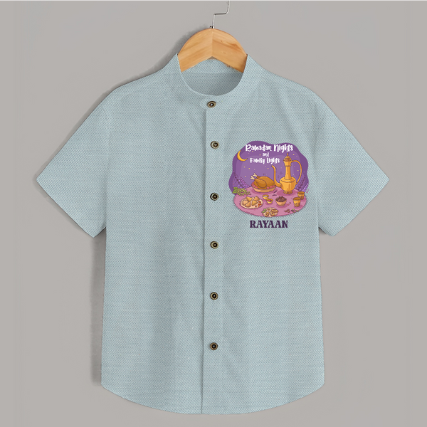 Ramadan Nights And Family Lights - Ramadan Themed Customized Shirt For Kids With Name - ARCTIC BLUE - 0 - 6 Months Old (Chest 23")