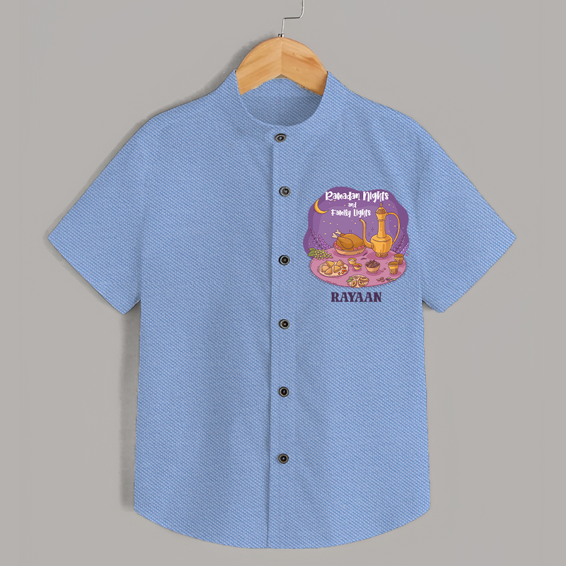 Ramadan Nights And Family Lights - Ramadan Themed Customized Shirt For Kids With Name - SKY BLUE - 0 - 6 Months Old (Chest 23")