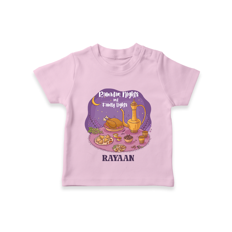 Ramadan Nights And Family Lights - Ramadan Themed Customized T-Shirt For Kids With Name - PINK - 0-5 Months Old (Chest 17")