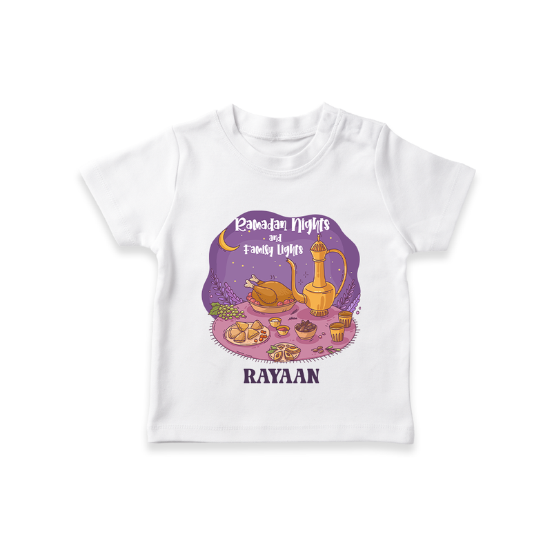 Ramadan Nights And Family Lights - Ramadan Themed Customized T-Shirt For Kids With Name - WHITE - 0-5 Months Old (Chest 17")