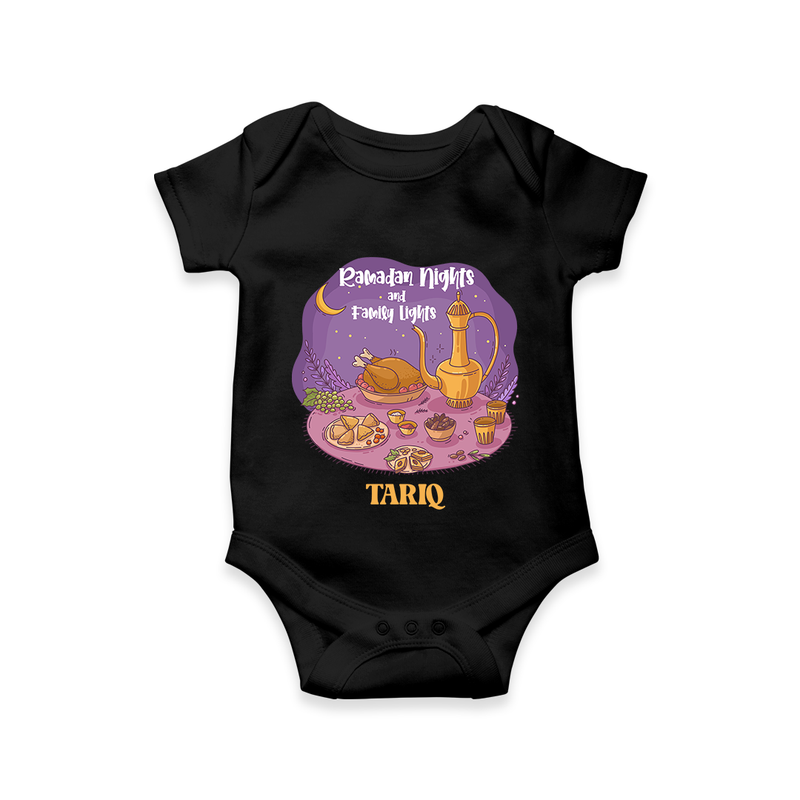 Ramadan Nights And Family Lights - Ramadan Themed Customized Romper For Babies With Name - BLACK - 0 - 3 Months Old (Chest 16")