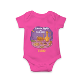 Ramadan Nights And Family Lights - Ramadan Themed Customized Romper For Babies With Name - HOT PINK - 0 - 3 Months Old (Chest 16")