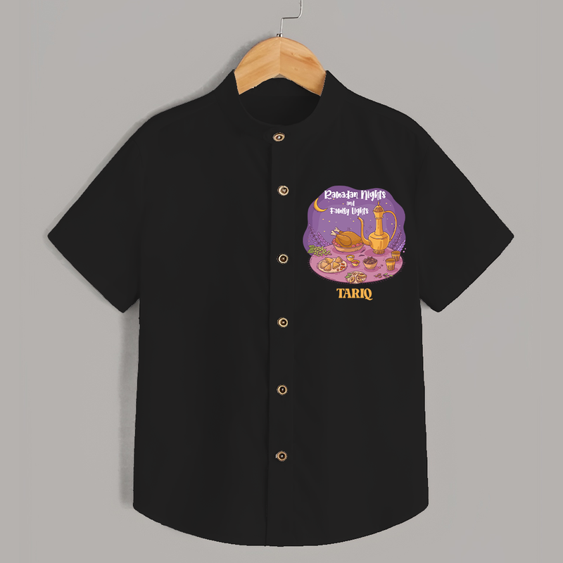 Ramadan Nights And Family Lights - Ramadan Themed Customized Shirt For Kids With Name - BLACK - 0 - 6 Months Old (Chest 23")