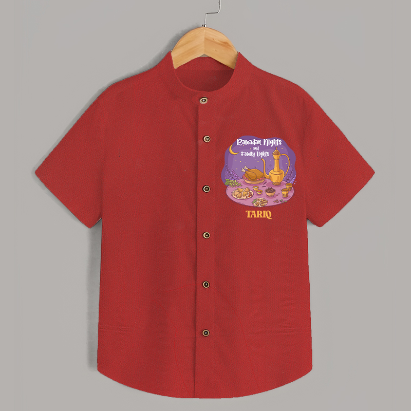 Ramadan Nights And Family Lights - Ramadan Themed Customized Shirt For Kids With Name - RED - 0 - 6 Months Old (Chest 23")