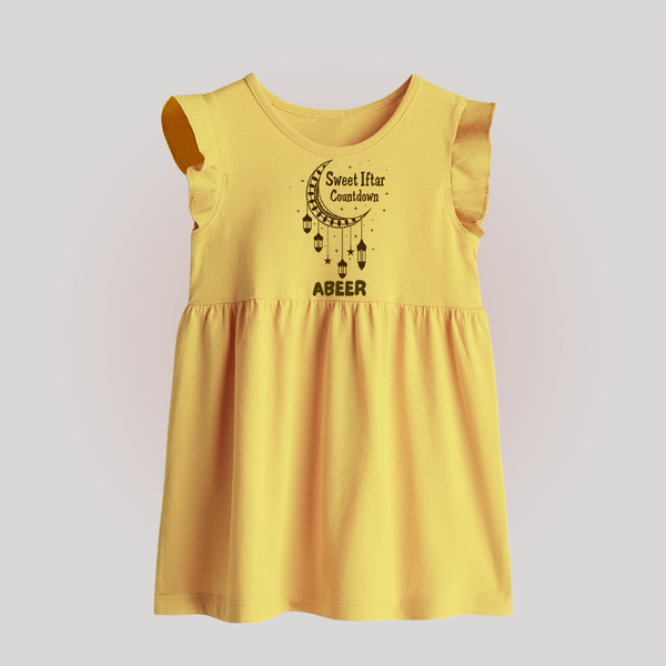 Sweet Iftar Countdown Personalised Kids Baby Frock - PASTEL YELLOW - 0 - 3 Months Old (Chest 17")