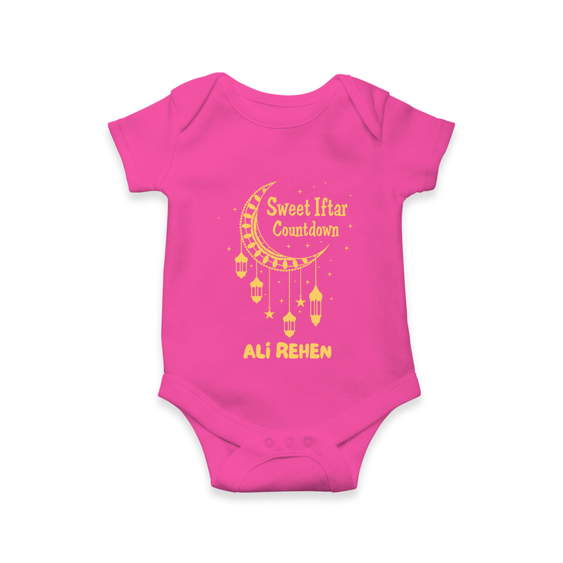 Sweet Iftar Countdown - Ramadan Themed Customized Romper For Babies With Name - HOT PINK - 0 - 3 Months Old (Chest 16")