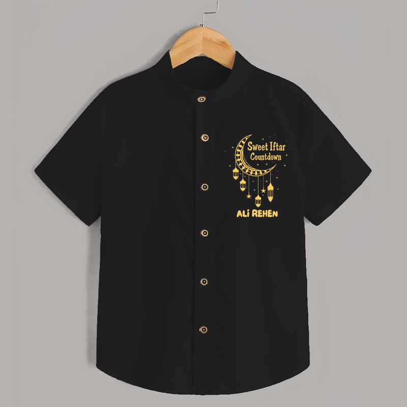 Sweet Iftar Countdown - Ramadan Themed Customized Shirt For Kids With Name - BLACK - 0 - 6 Months Old (Chest 23")