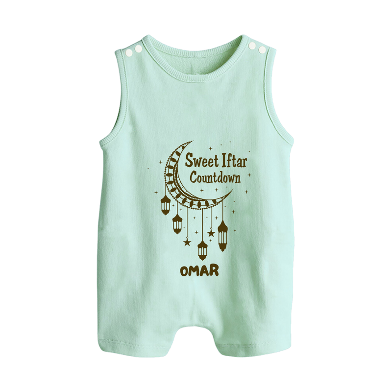 Sweet Iftar Countdown - Ramadan Themed Customized Romper Suit For Babies With Name - MINT GREEN - 0 - 5 Months Old (Chest 18")