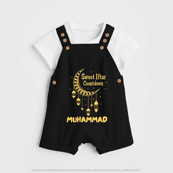 Sweet Iftar Countdown Personalised Kids Dungaree - BLACK - 0 - 5 Months Old (Chest 18")