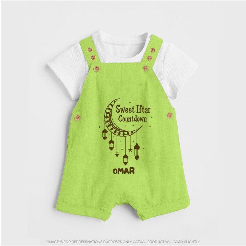 Sweet Iftar Countdown - Ramadan Themed Customized Dungaree Set For Kids With Name - GREEN - 0 - 5 Months Old (Chest 18")