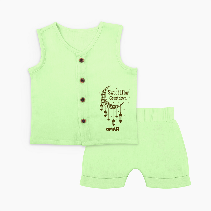 Sweet Iftar Countdown - Ramadan Themed Customized Jabla Set For Babies With Name - PASTEL GREEN - 0 - 3 Months Old (Chest 9.8")