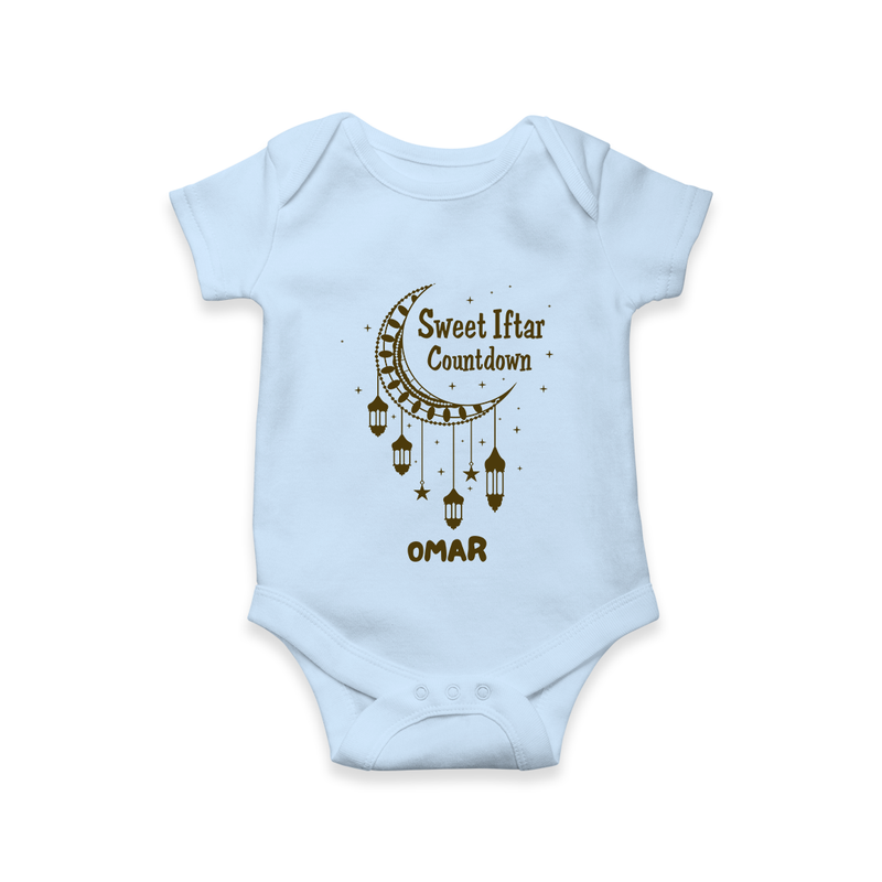 Sweet Iftar Countdown - Ramadan Themed Customized Romper For Babies With Name - BABY BLUE - 0 - 3 Months Old (Chest 16")