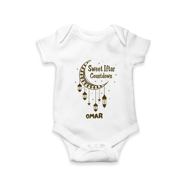 Sweet Iftar Countdown - Ramadan Themed Customized Romper For Babies With Name - WHITE - 0 - 3 Months Old (Chest 16")