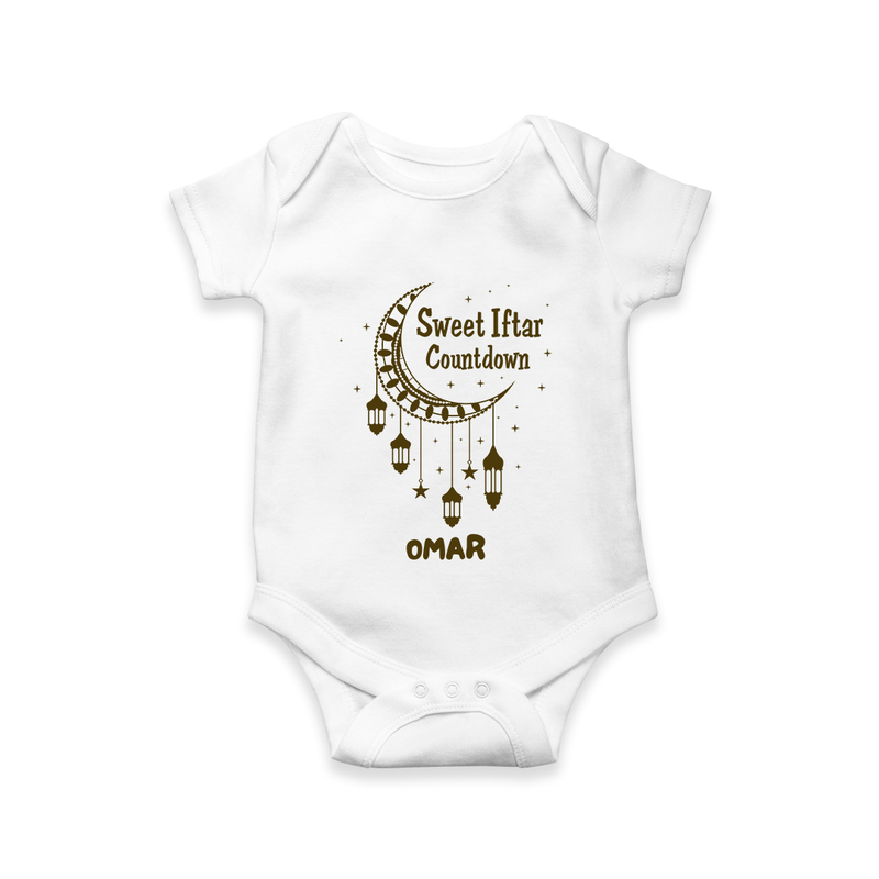 Sweet Iftar Countdown - Ramadan Themed Customized Romper For Babies With Name - WHITE - 0 - 3 Months Old (Chest 16")