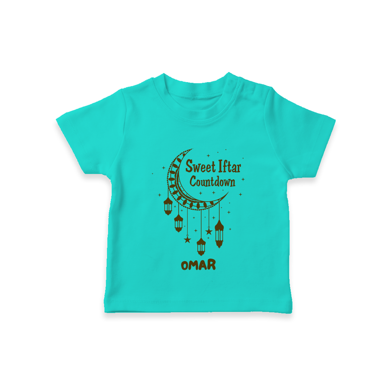 Sweet Iftar Countdown - Ramadan Themed Customized T-Shirt For Kids With Name - TEAL - 0-5 Months Old (Chest 17")