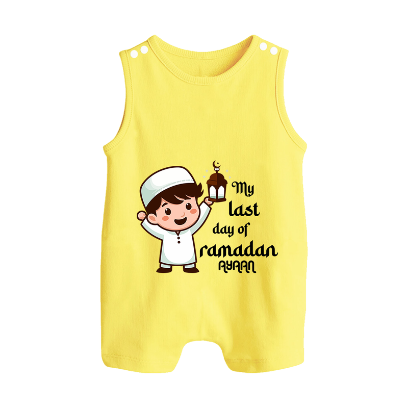 My Last Day Of Ramadan - Ramadan Themed Customized Romper Suit For Babies With Name - PASTEL YELLOW - 0 - 5 Months Old (Chest 18")