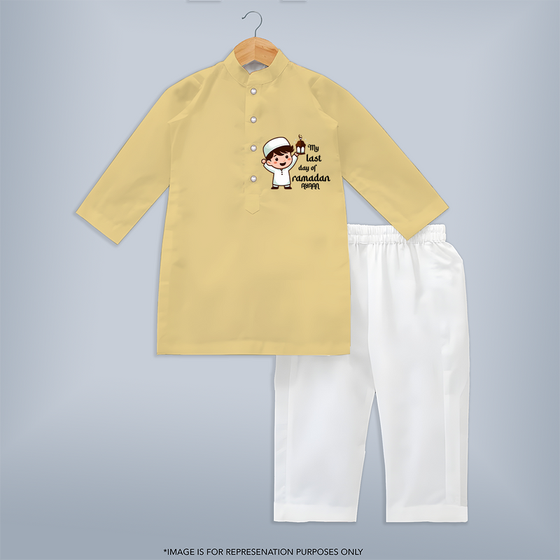 My Last Day Of Ramadan - Ramadan Themed Customized Kurta Set For Kids With Name - YELLOW - 3 - 6 Months Old (Chest 24", Kurta Length 14'', Waist 19", Pant Length 14")