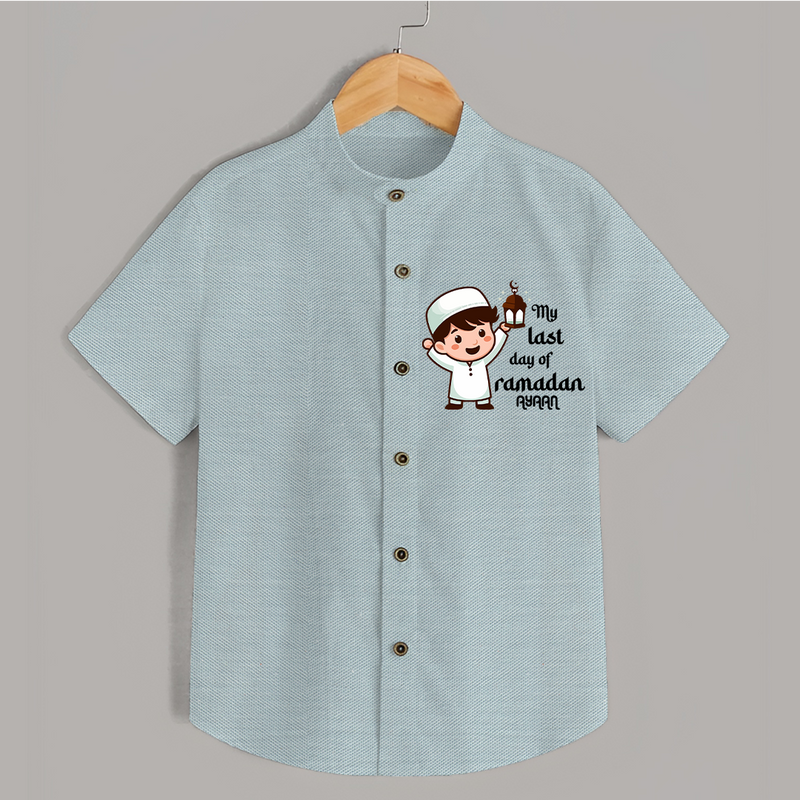 My Last Day Of Ramadan - Ramadan Themed Customized Shirt For Kids With Name - ARCTIC BLUE - 0 - 6 Months Old (Chest 23")