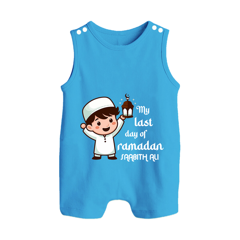 My Last Day Of Ramadan - Ramadan Themed Customized Romper Suit For Babies With Name - ROYAL BLUE - 0 - 5 Months Old (Chest 18")