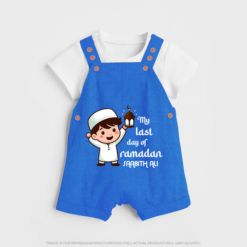 My Last Day Of Ramadan - Ramadan Themed Customized Dungaree Set For Kids With Name - COBALT BLUE - 0 - 5 Months Old (Chest 18")