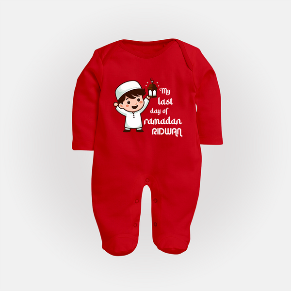My Last Day of Ramadan Personalised Kids Fullbody Suit - RED - New Born (Chest 7.5")
