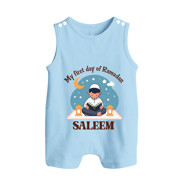 My First Day of Ramadan boy version Personalised Kids Romper Suit - BABY BLUE - 0 - 5 Months Old (Chest 18")