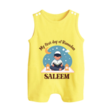 My First Day of Ramadan boy version Personalised Kids Romper Suit - PASTEL YELLOW - 0 - 5 Months Old (Chest 18")