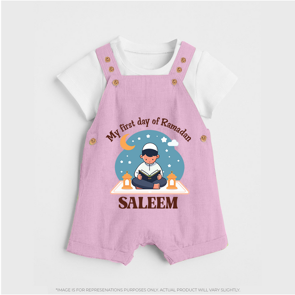 My First Day of Ramadan boy version Personalised Kids Dungaree - BABY PINK - 0 - 5 Months Old (Chest 18")