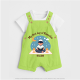 My First Day Of Ramadan - Ramadan Themed Customized Dungaree Set For Kids With Name - GREEN - 0 - 5 Months Old (Chest 18")