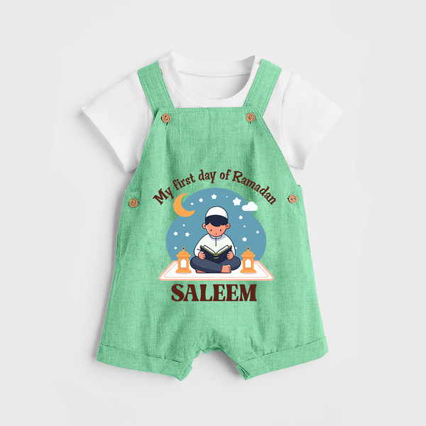 My First Day of Ramadan boy version Personalised Kids Dungaree - GREEN - 0 - 5 Months Old (Chest 18")