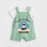 My First Day of Ramadan boy version Personalised Kids Dungaree - MINT GREEN - 0 - 5 Months Old (Chest 18")