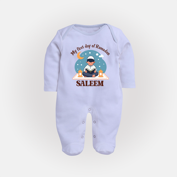 My First Day of Ramadan boy version Personalised Kids Fullbody Suit - BABY BLUE - New Born (Chest 7.5")