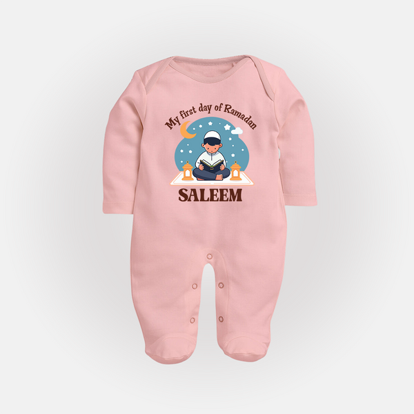 My First Day of Ramadan boy version Personalised Kids Fullbody Suit - BABY PINK - New Born (Chest 7.5")