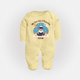 My First Day Of Ramadan - Ramadan Themed Customized Sleep Suit For Babies With Name - PASTEL YELLOW - New Born (Chest 7.5")