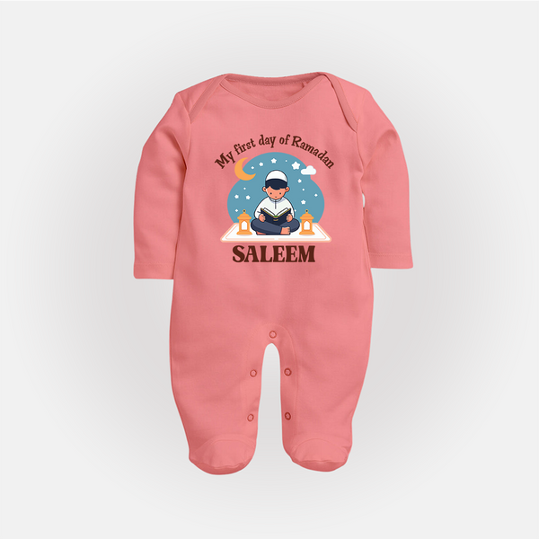 My First Day of Ramadan boy version Personalised Kids Fullbody Suit - PEACH - New Born (Chest 7.5")