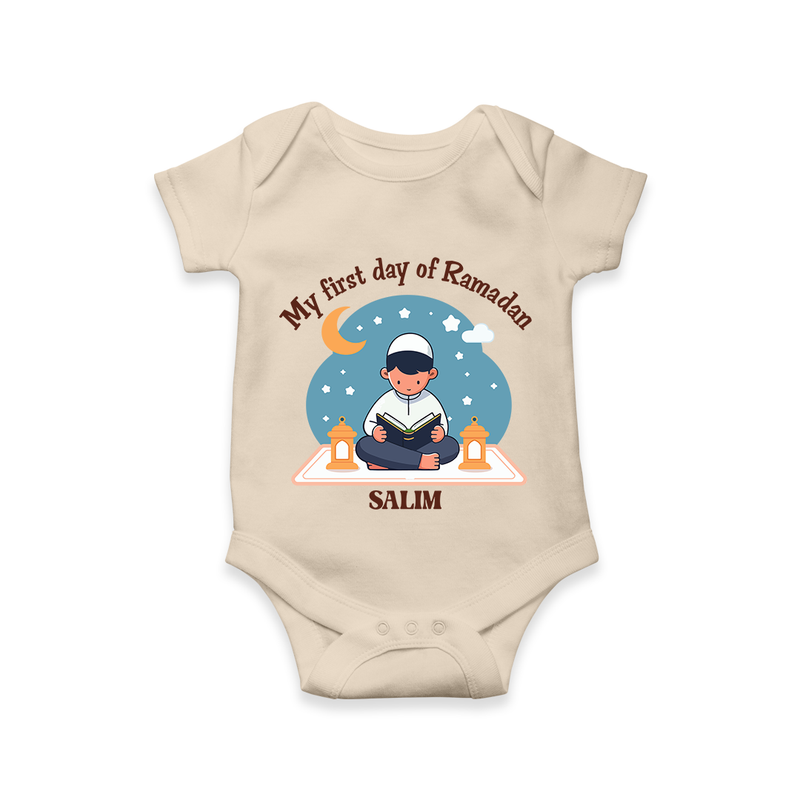 My First Day Of Ramadan - Ramadan Themed Customized Romper For Babies With Name - IVORY - 0 - 3 Months Old (Chest 16")