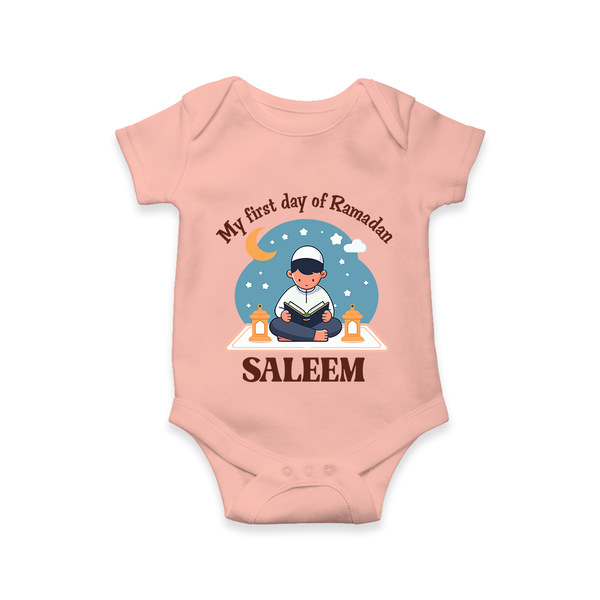 My First Day of Ramadan boy version Personalised Kids Romper - PEACH - New Born (Chest 14")