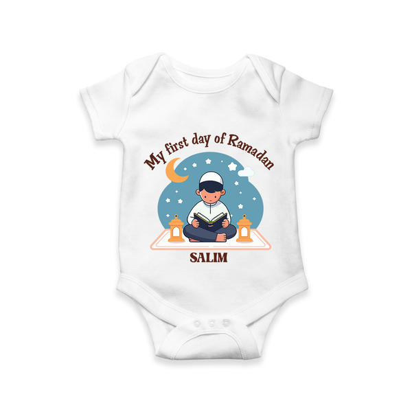 My First Day Of Ramadan - Ramadan Themed Customized Romper For Babies With Name - WHITE - 0 - 3 Months Old (Chest 16")