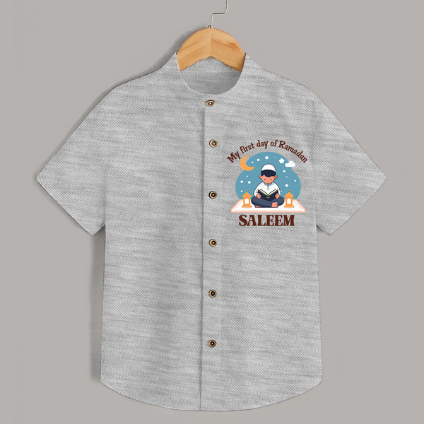 My First Day of Ramadan boy version Personalised Kids Shirt - GREY - 0 - 6 Months Old (Chest 23")