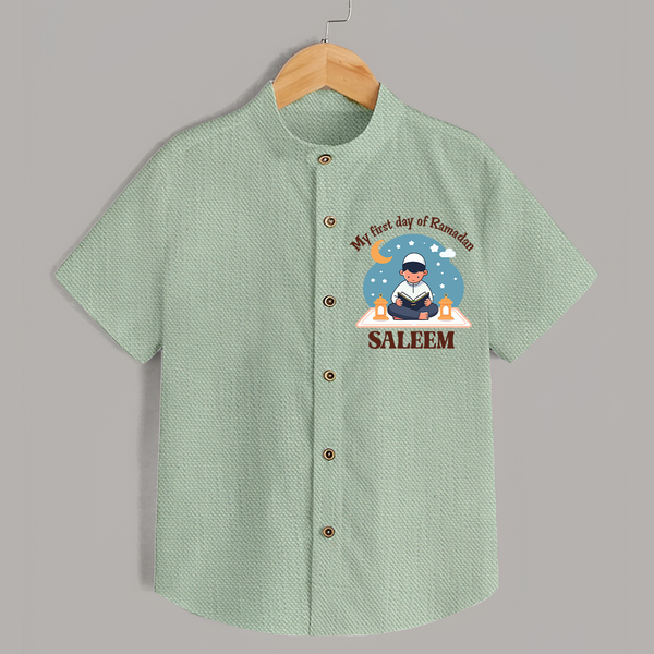 My First Day of Ramadan boy version Personalised Kids Shirt - MINT GREEN - 0 - 6 Months Old (Chest 23")