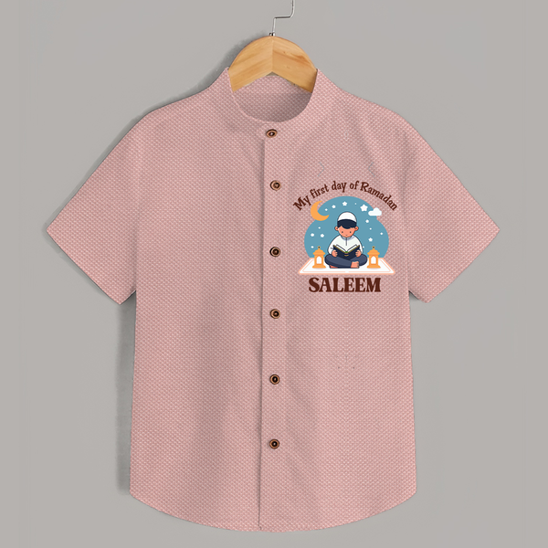 My First Day of Ramadan boy version Personalised Kids Shirt - PEACH - 0 - 6 Months Old (Chest 23")