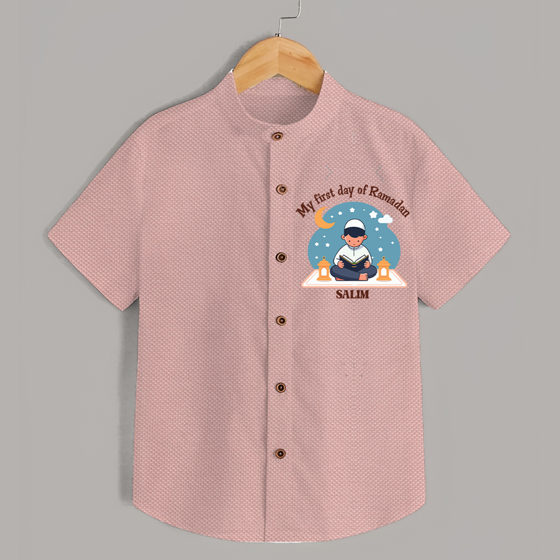 My First Day Of Ramadan - Ramadan Themed Customized Shirt For Kids With Name - PEACH - 0 - 6 Months Old (Chest 23")