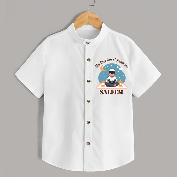 My First Day of Ramadan boy version Personalised Kids Shirt - WHITE - 0 - 6 Months Old (Chest 23")