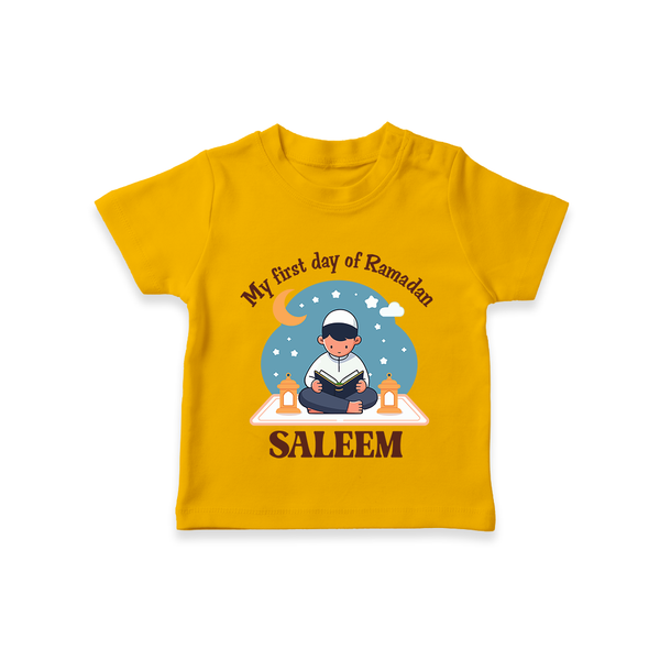 My First Day of Ramadan boy version Personalised Kids T-Shirt - CHROME YELLOW - 0-5 Months Old (Chest 17")