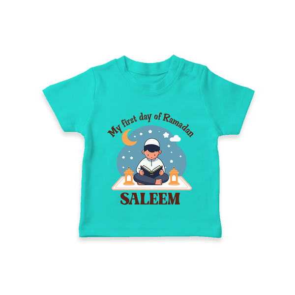 My First Day of Ramadan boy version Personalised Kids T-Shirt - TEAL - 0-5 Months Old (Chest 17")
