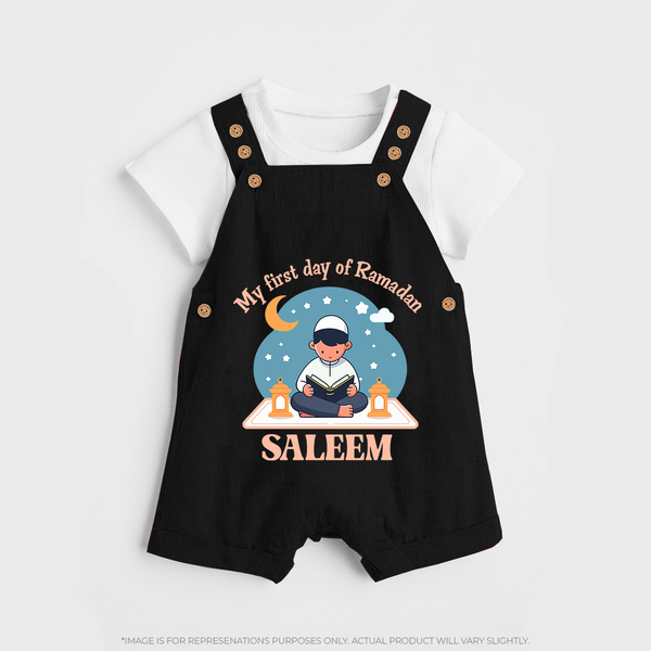My First Day of Ramadan boy version Personalised Kids Dungaree - BLACK - 0 - 5 Months Old (Chest 18")