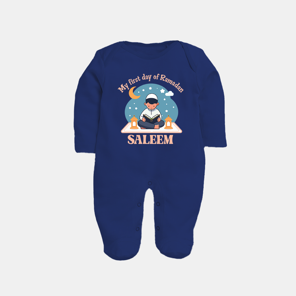 My First Day of Ramadan boy version Personalised Kids Fullbody Suit - NAVY BLUE - New Born (Chest 7.5")