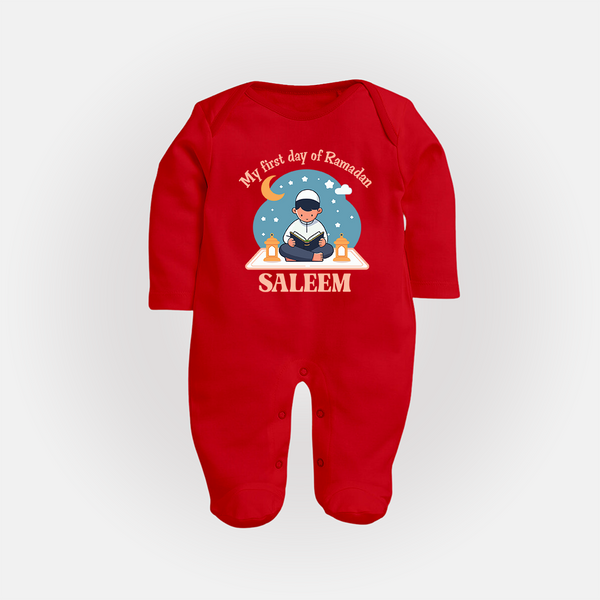 My First Day of Ramadan boy version Personalised Kids Fullbody Suit - RED - New Born (Chest 7.5")
