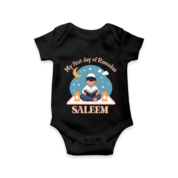 My First Day of Ramadan boy version Personalised Kids Romper - BLACK - New Born (Chest 14")