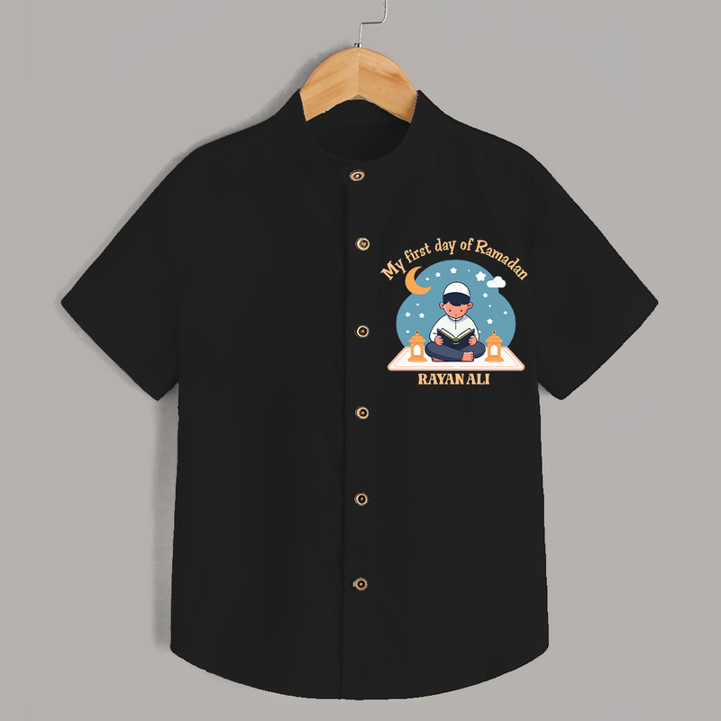 My First Day Of Ramadan - Ramadan Themed Customized Shirt For Kids With Name - BLACK - 0 - 6 Months Old (Chest 23")